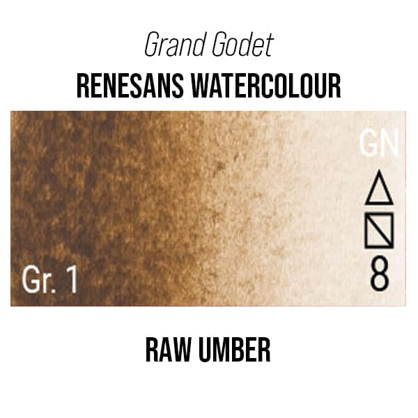 Renesans Watercolour Pan Raw Umber - 41 Renesans - Grand Godet - Extra-Fine Artists' Watercolour - 7mL Pans - Series 1