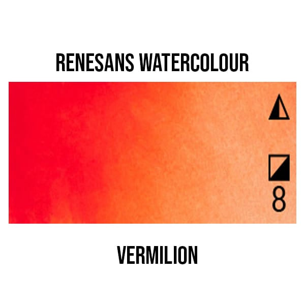 Renesans Watercolour Pan Vermilion - 10 Renesans - Extra-Fine Artists' Watercolours - Half Pans - Series 2