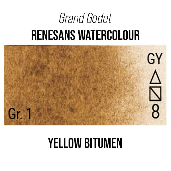 Renesans Watercolour Pan Yellow Bitumen - 45 Renesans - Grand Godet - Extra-Fine Artists' Watercolour - 7mL Pans - Series 1