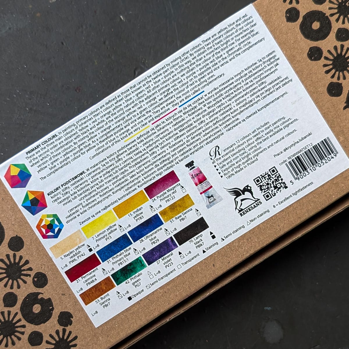 Renesans Watercolour Set Renesans - Intense Water - Extra-Fine Artists' Watercolours - Set of 12 Colours in 15mL Tubes
