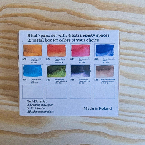 Roman Szmal Palette - Metal Roman Szmal - Aquarius Watercolours - Mini Urban Sketchers Travel Palettes - 12 Half Pans