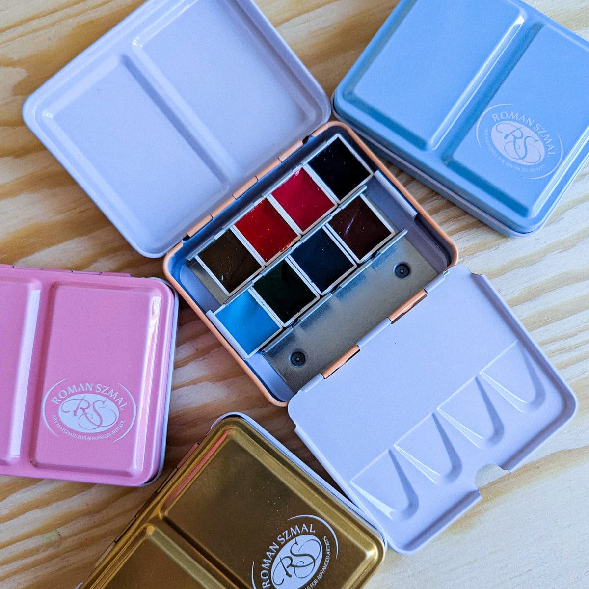Roman Szmal Palette - Metal Roman Szmal - Aquarius Watercolours - Mini Urban Sketchers Travel Palettes - 12 Half Pans
