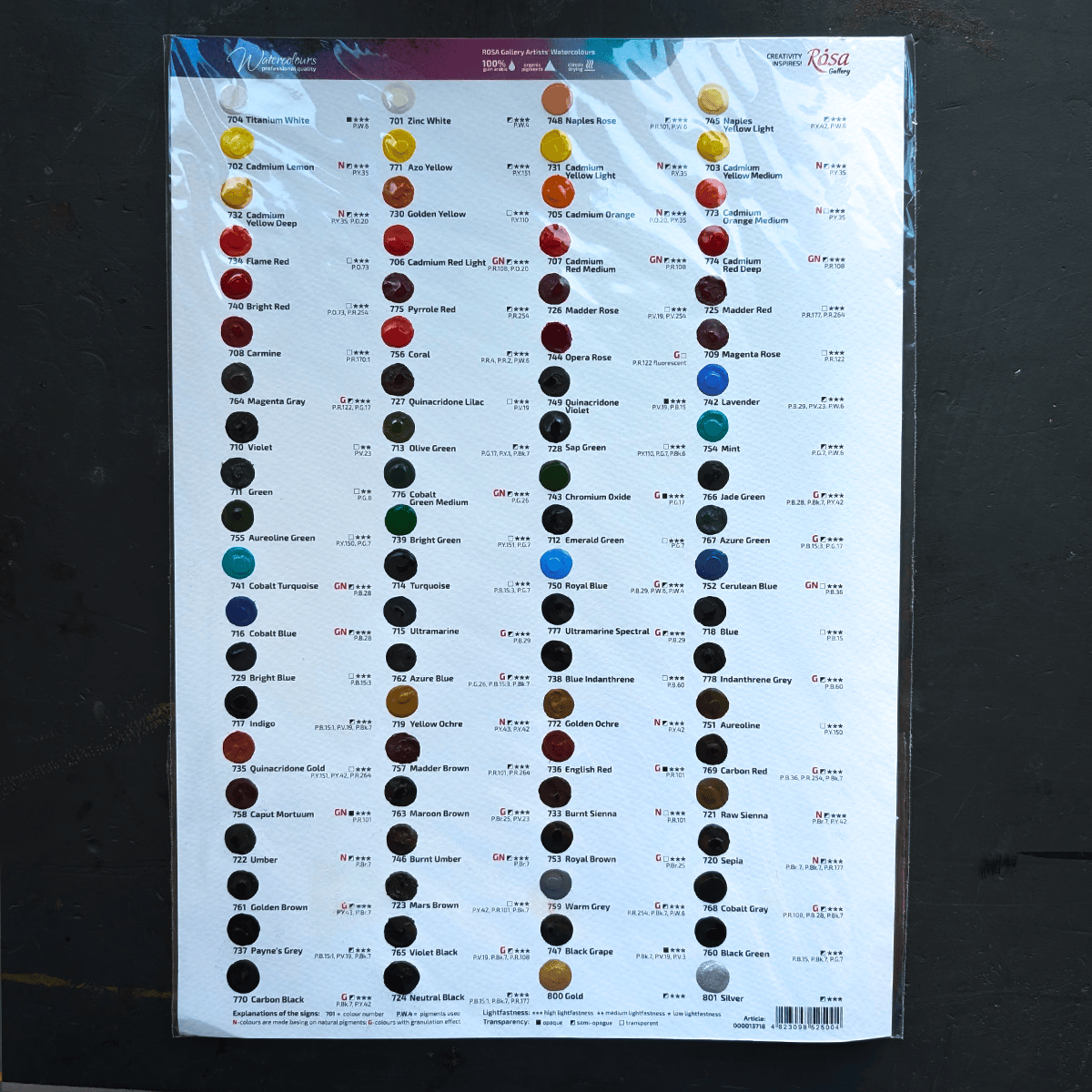 ROSA Fine Art Materials Dot Card ROSA Gallery - Professional Watercolours - Dot Card - 80 Colours