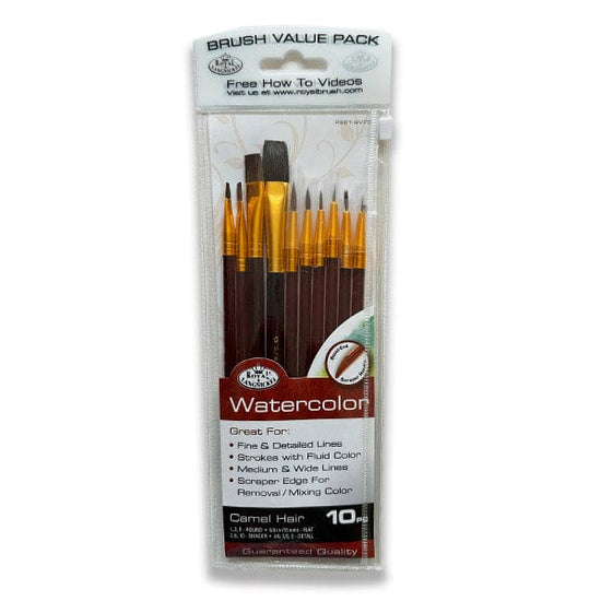 Royal & Langnickel Natural Hair Brush Set Royal & Langnickel - Brush Value Pack - 10 Camel Hair Brushes - Watercolour Set - Item #RSET-SVP3