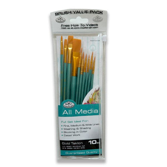 Royal & Langnickel Synthetic Brush Set Royal & Langnickel - Brush Value Pack - 10 Gold Taklon Brushes - Mixed Media Set - Item #RSET-9155