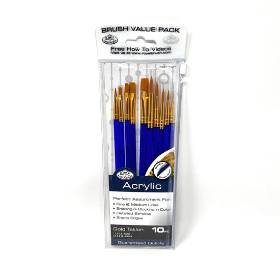 Royal & Langnickel Synthetic Brush Set Royal & Langnickel - Brush Value Pack - 10 Gold Taklon Brushes - Round/Shader Set - Item #RSET-SVP7