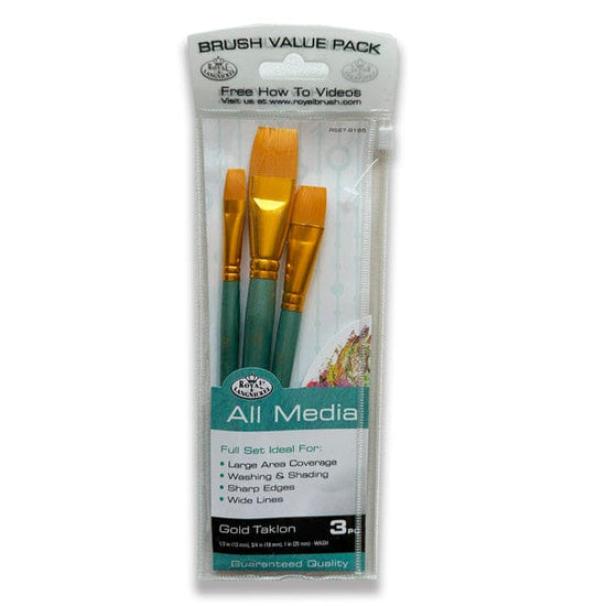 Royal & Langnickel Synthetic Brush Set Royal & Langnickel - Brush Value Pack - 3 Gold Taklon Brushes - Mixed Media Set - Item #RSET-9185