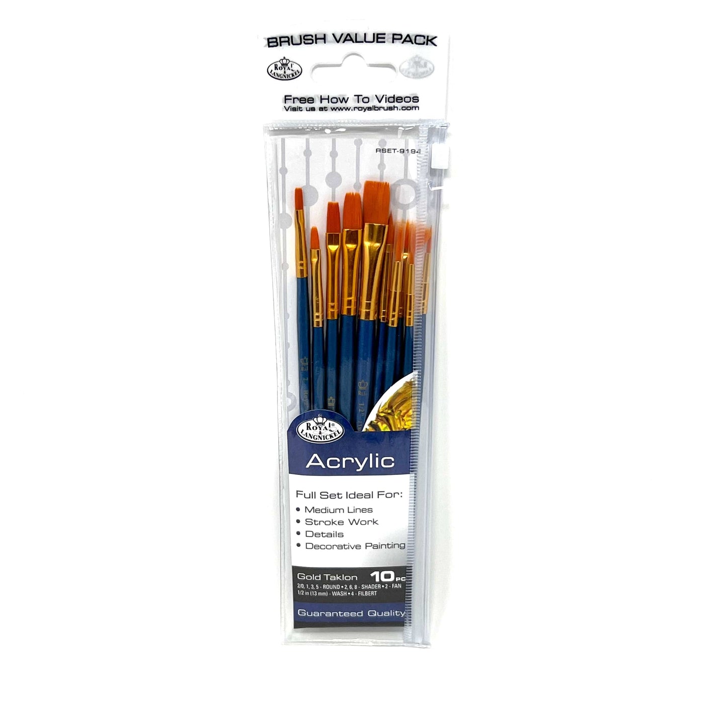 Royal & Langnickel Synthetic Brush Set Royal & Langnickel - Brush Value Pack - Gold Taklon - Item #RSET-9194