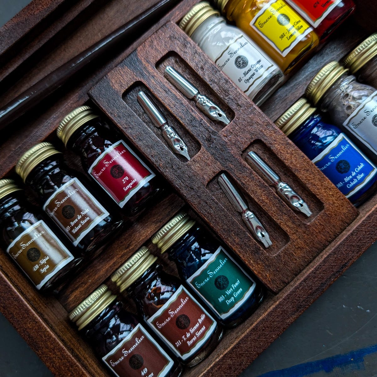 Sennelier Drawing Ink Set Sennelier - Shellac Gum Ink - Wooden Box Set - 12 Colours