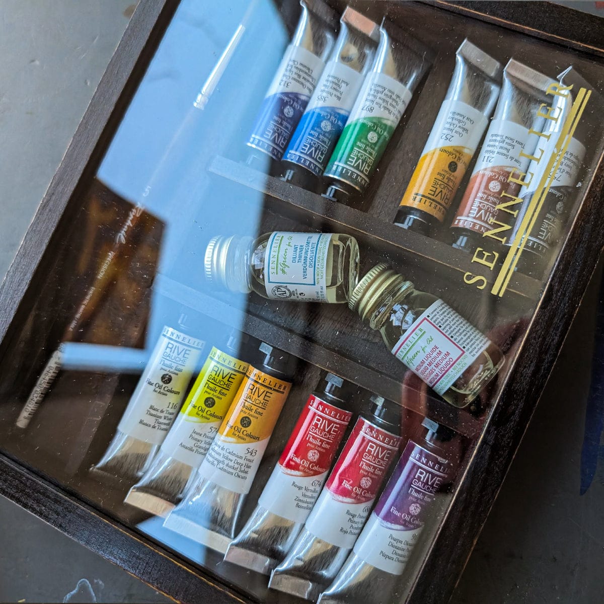 Sennelier Oil Colour Set Sennelier - Rive Gauche - Fine Oil Colour - Wooden Box Set - 12 Tubes