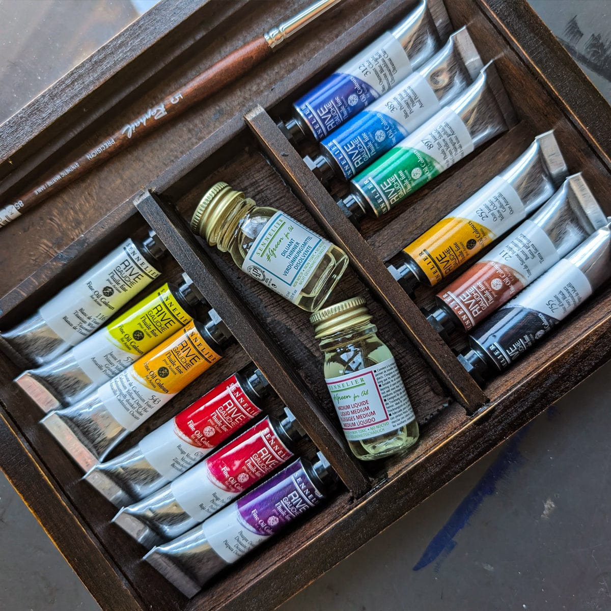 Sennelier Oil Colour Set Sennelier - Rive Gauche - Fine Oil Colour - Wooden Box Set - 12 Tubes