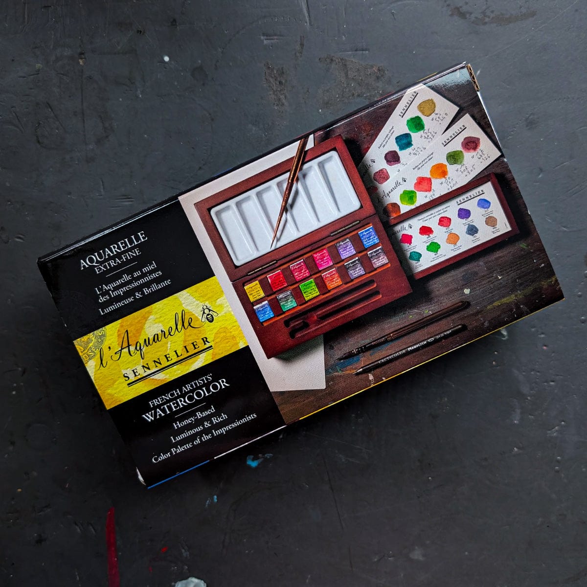 Sennelier Watercolour Set Sennelier - L'Aquarelle Watercolours - Wooden Box Set - 12 Half Pans