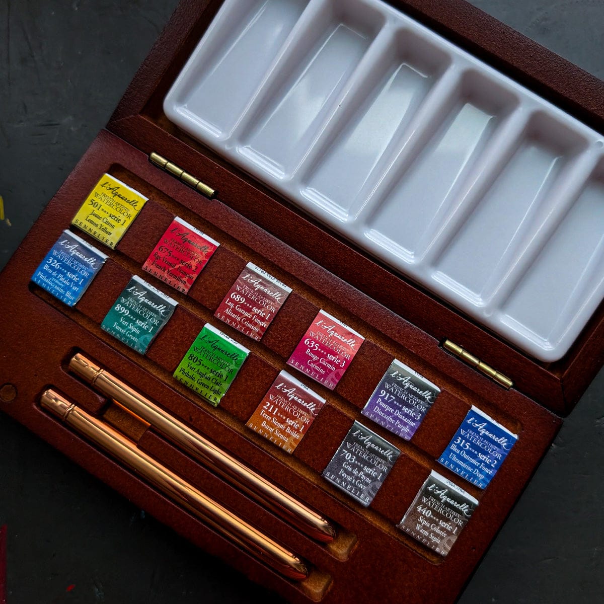 Sennelier Watercolour Set Sennelier - L'Aquarelle Watercolours - Wooden Box Set - 12 Half Pans