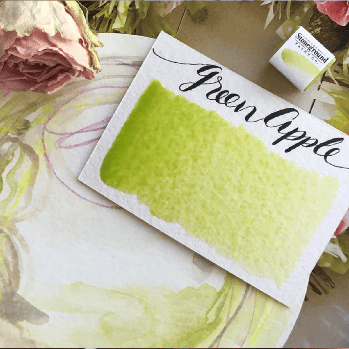 Stoneground Paint Co. Watercolour Pan Green Apple - Pearlescent Stoneground - Watercolour Half Pans - Series 3