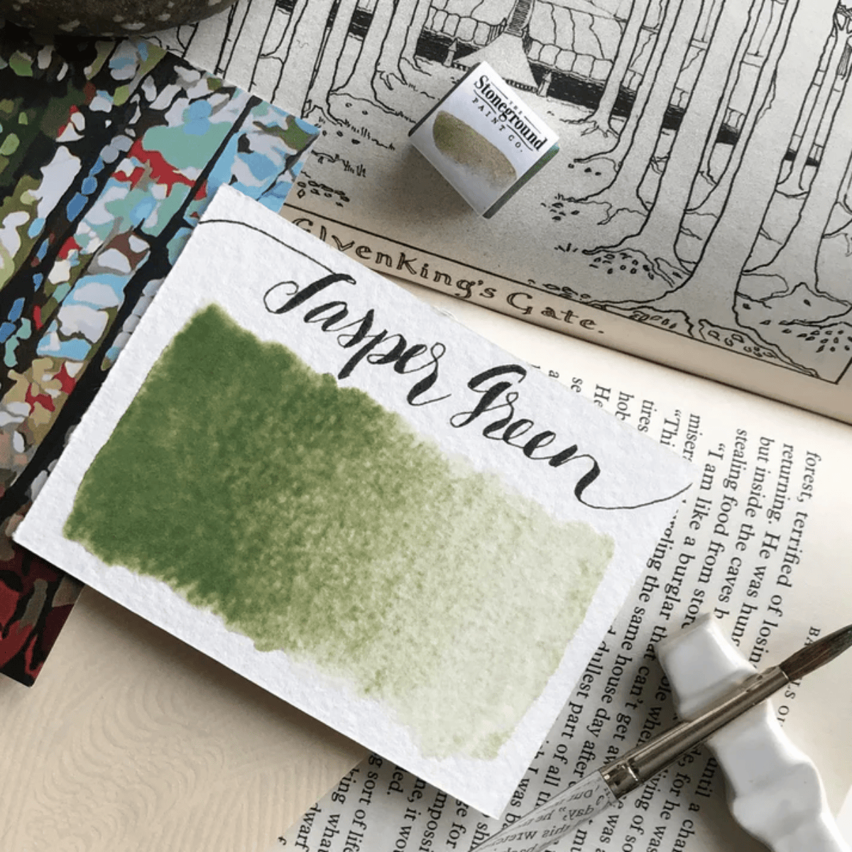 Stoneground Paint Co. Watercolour Pan Jasper Green - Pearlescent Stoneground - Watercolour Half Pans - Series 3