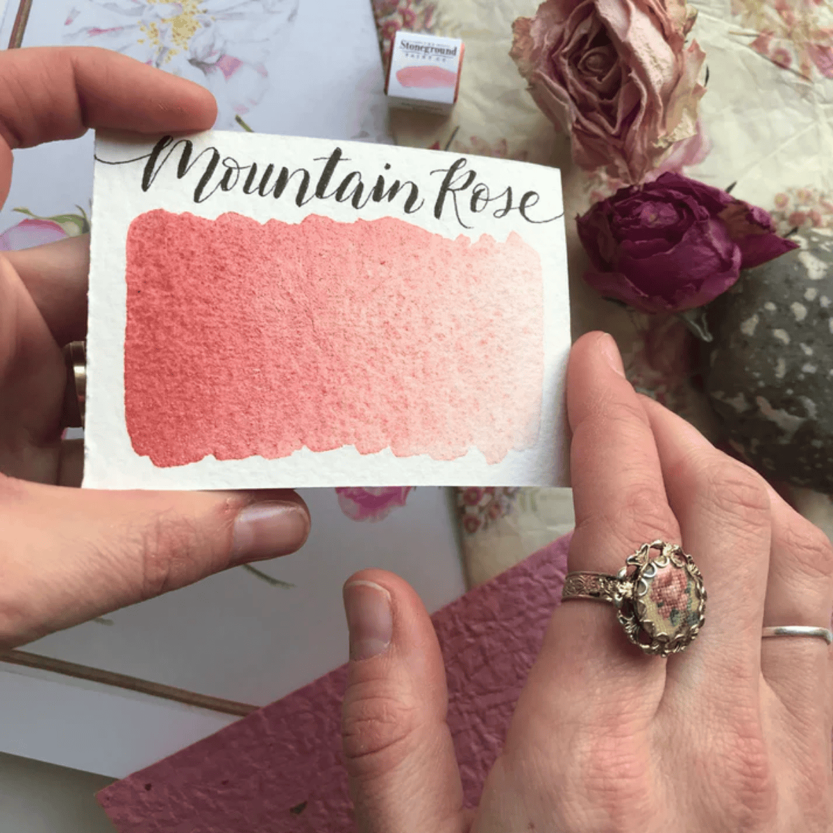 Stoneground Paint Co. Watercolour Pan Mountain Rose - Pearlescent Stoneground - Watercolour Half Pans - Series 3