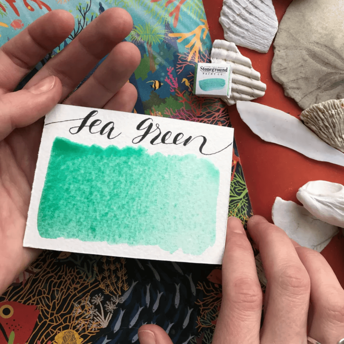 Stoneground Paint Co. Watercolour Pan Sea Green - Pearlescent Stoneground - Watercolour Half Pans - Series 3