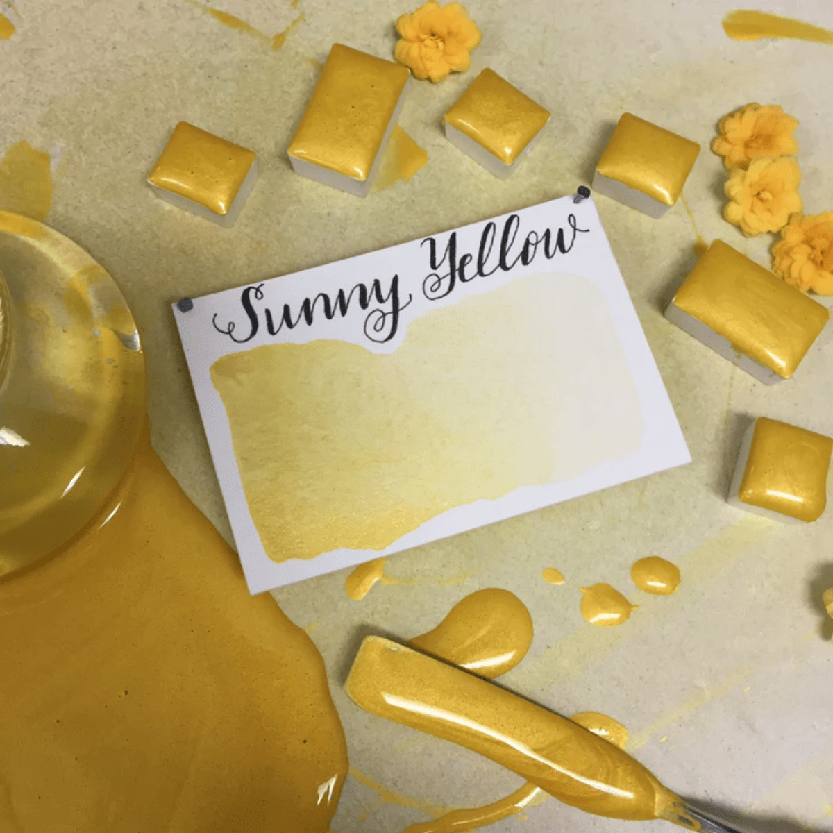 Stoneground Paint Co. Watercolour Pan Sunny Yellow - Pearlescent Stoneground - Watercolour Half Pans - Series 3