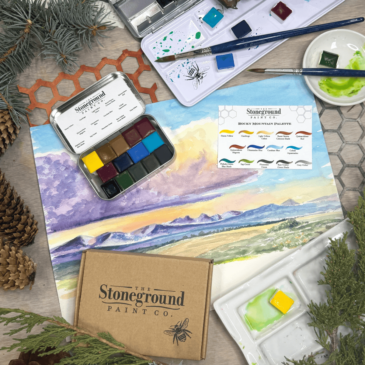 Stoneground Paint Co. Watercolour Set Stoneground - Watercolour Half Pans - Set of 14 Colours - Rocky Mountain Palette