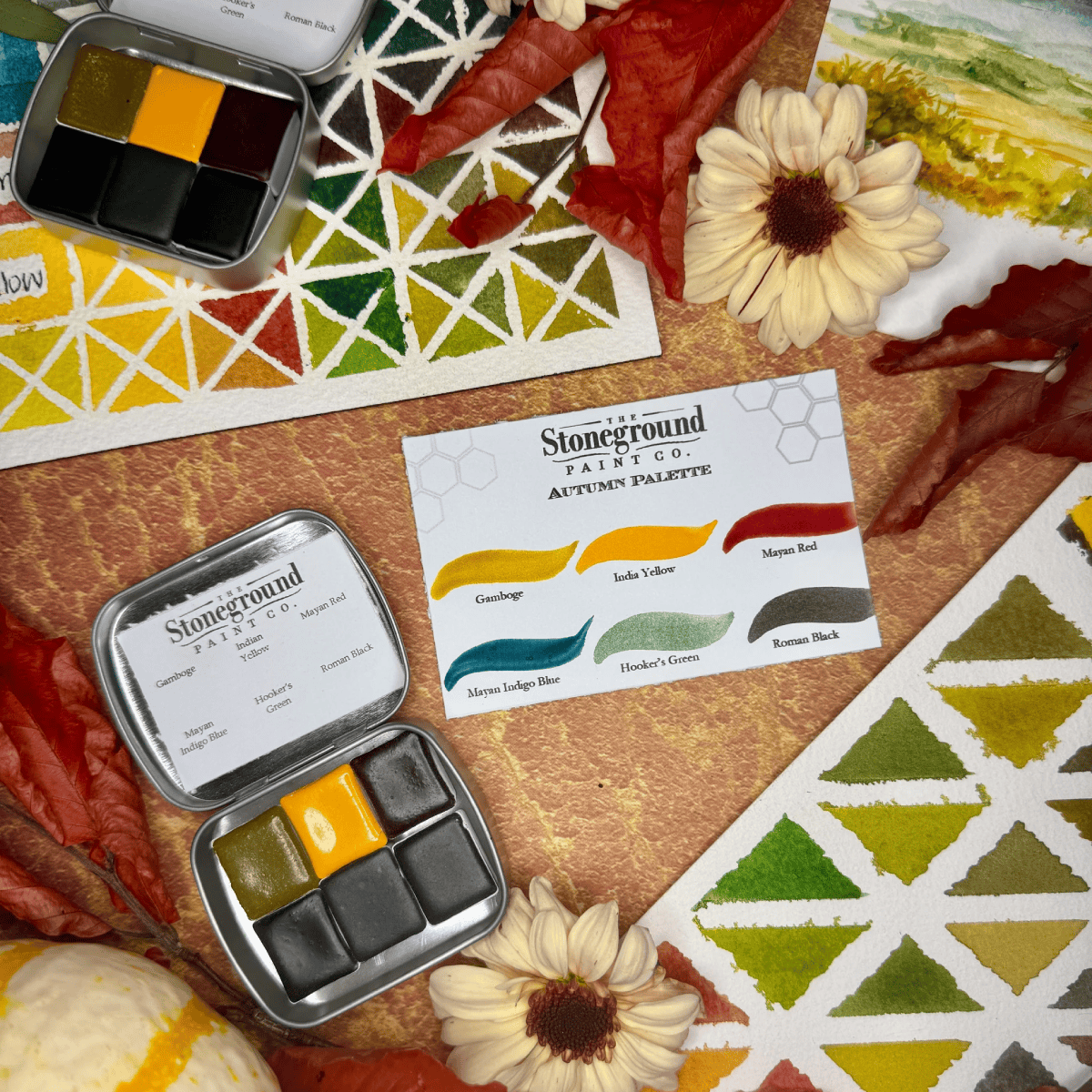 Stoneground Paint Co. Watercolour Set Stoneground - Watercolour Half Pans - Set of 6 Colours - Autumn Palette