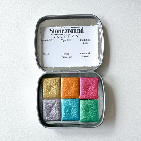 Stoneground Paint Co. Watercolour Set Stoneground - Watercolour Half Pans - Set of 6 Colours - Pearlescent Confetti