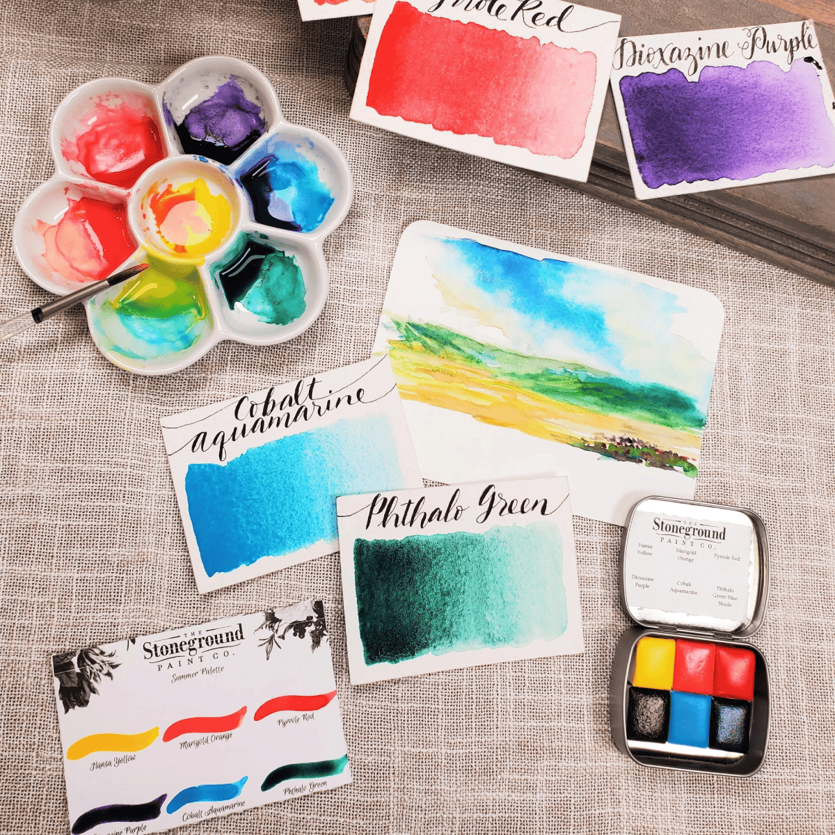 Stoneground Paint Co. Watercolour Set Stoneground - Watercolour Half Pans - Set of 6 Colours - Summer Palette