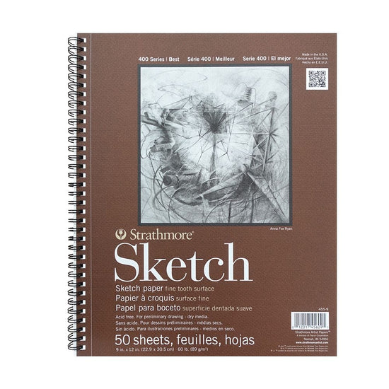 Strathmore Drawing Pad - Spiralbound Strathmore - 400 Series - Sketch Pad - Coil Bound - 9x12" - 50 Sheets - Item #455-9