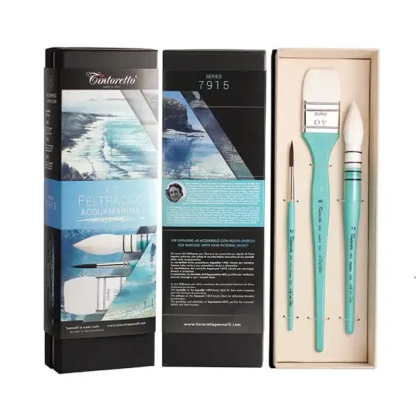 Tintoretto Synthetic Brush Set Tintoretto - Signature Artist Kit: Feltracco - Acquamarina - 3 Piece Watercolour Brush Set - Item #7915