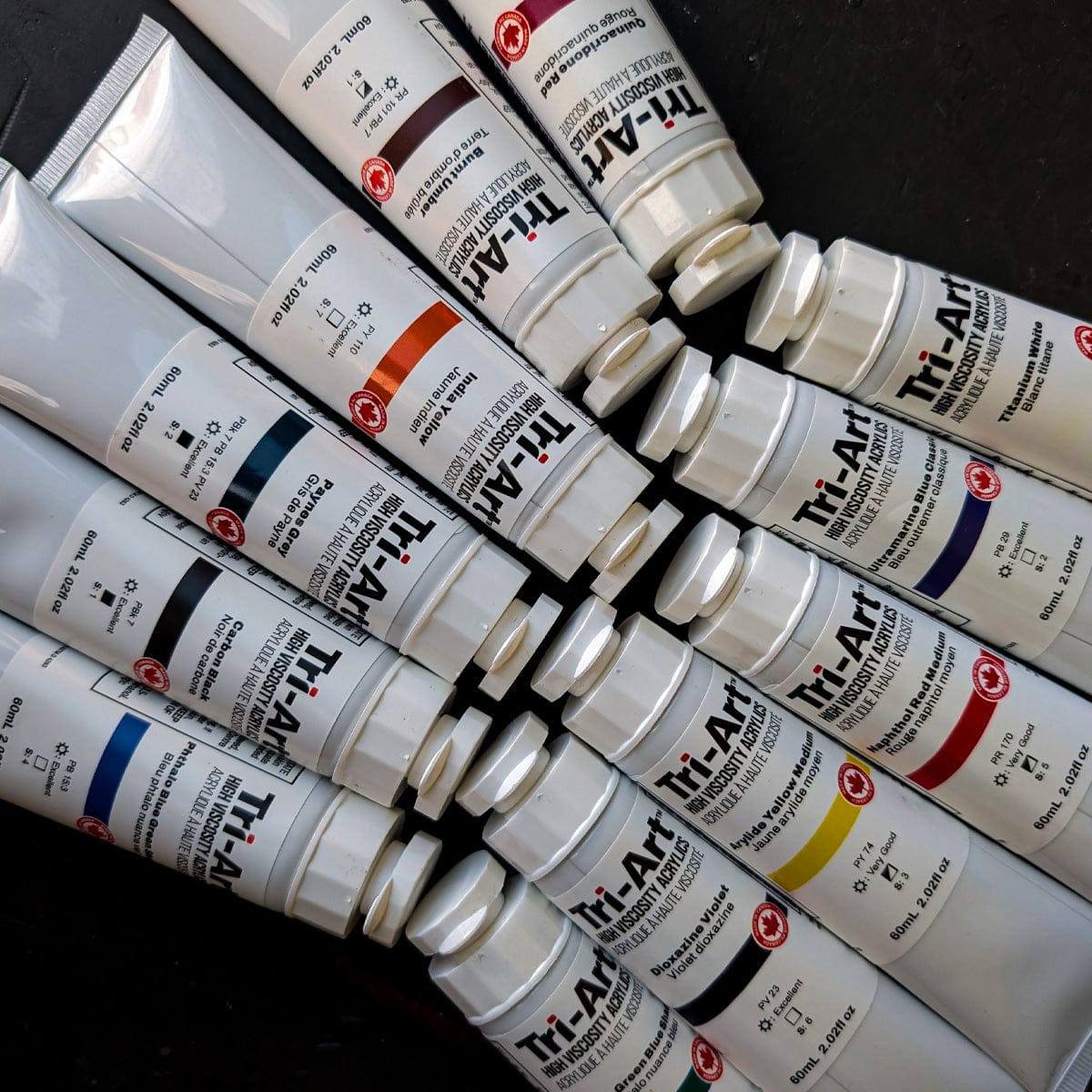 Tri-Art Acrylic Paint Set Tri-Art - High Viscosity Acrylic Paint - 60mL Tubes - Set of 12 Colours