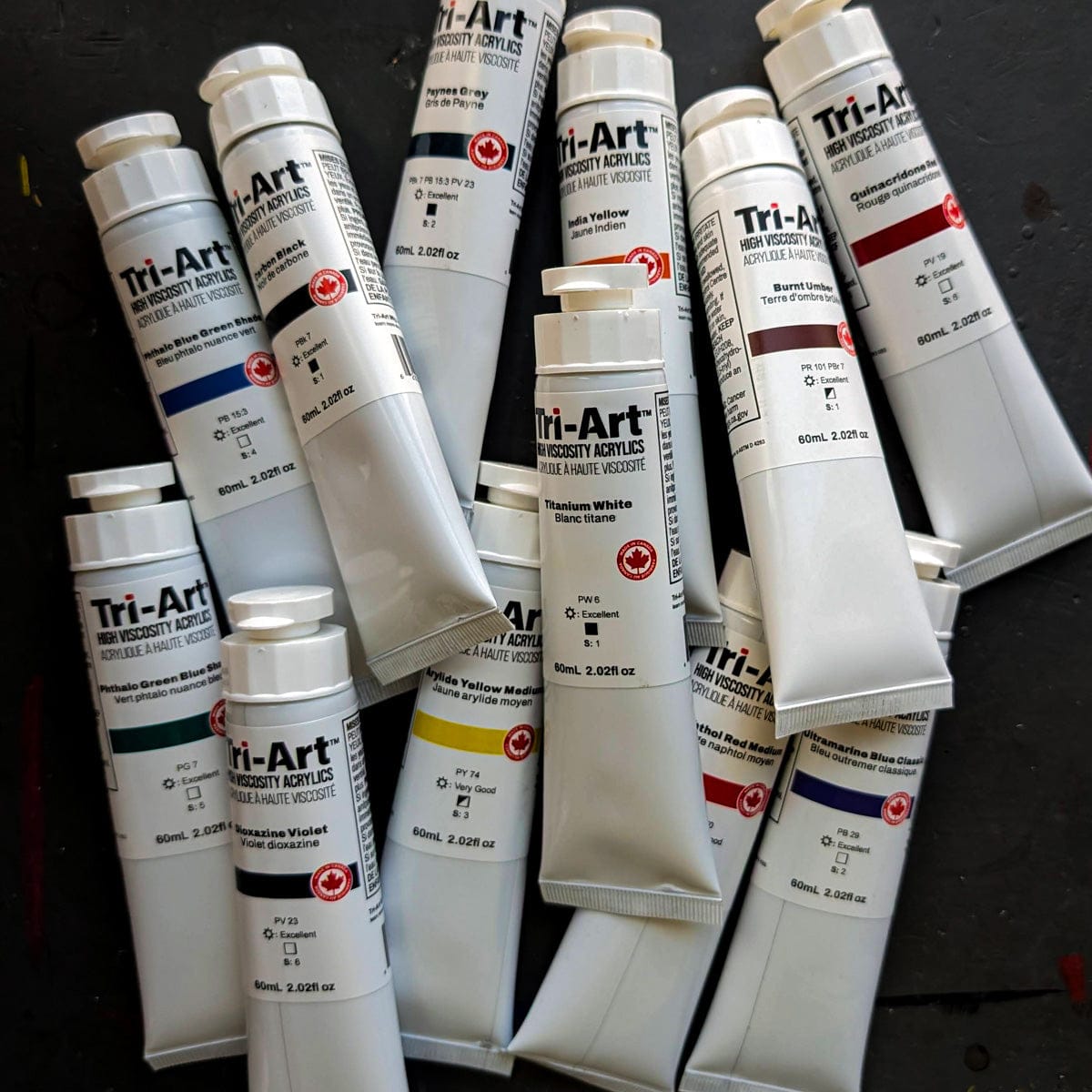Tri-Art Acrylic Paint Set Tri-Art - High Viscosity Acrylic Paint - 60mL Tubes - Set of 12 Colours
