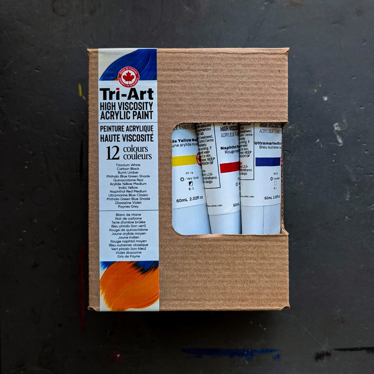 Tri-Art Acrylic Paint Set Tri-Art - High Viscosity Acrylic Paint - 60mL Tubes - Set of 12 Colours