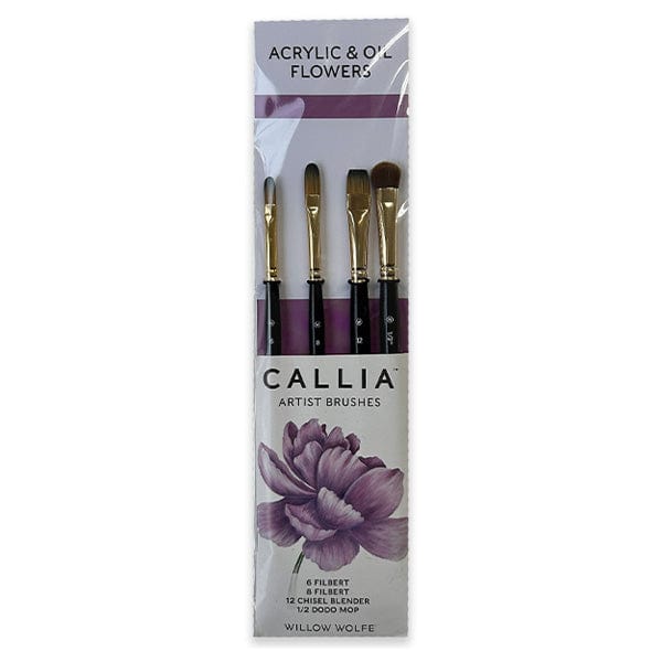Willow Wolfe Synthetic Brush Set Willow Wolfe - Callia Artist Brushes - Acrylic & Oil Flowers - 4 Brush Set - Item #1200SET1500