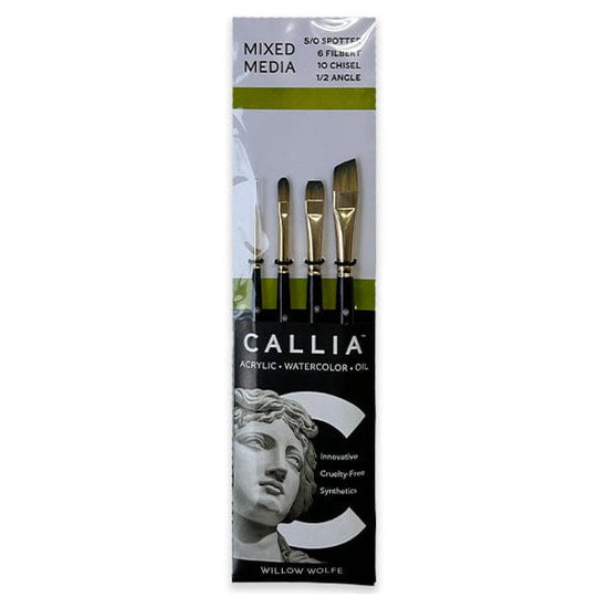 Willow Wolfe Synthetic Brush Set Willow Wolfe - Callia Artist Brushes - Mixed Media Basics - 4 Brush Set - Item #1200SET600