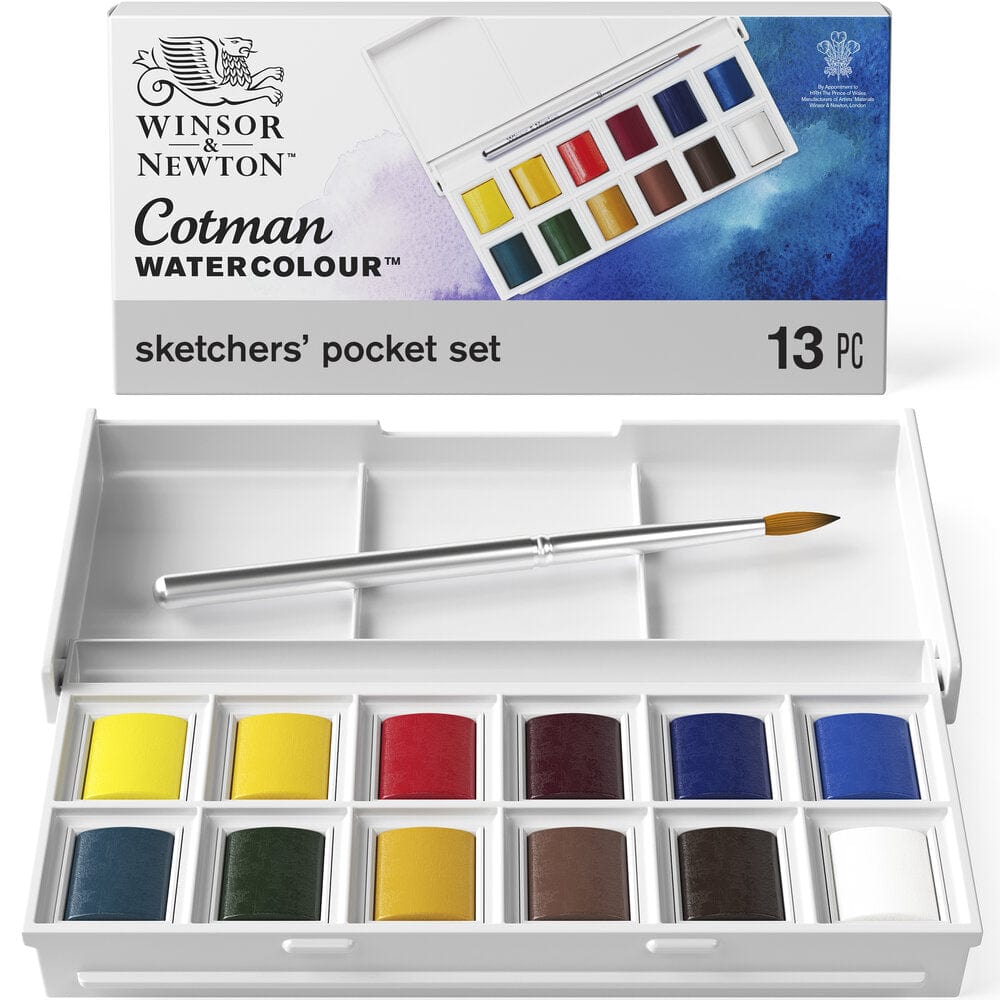 Winsor & Newton Watercolour Set Winsor & Newton - Cotman Watercolours - Sketchers' Pocket Box Set - 12 Half Pans - Item #0390640