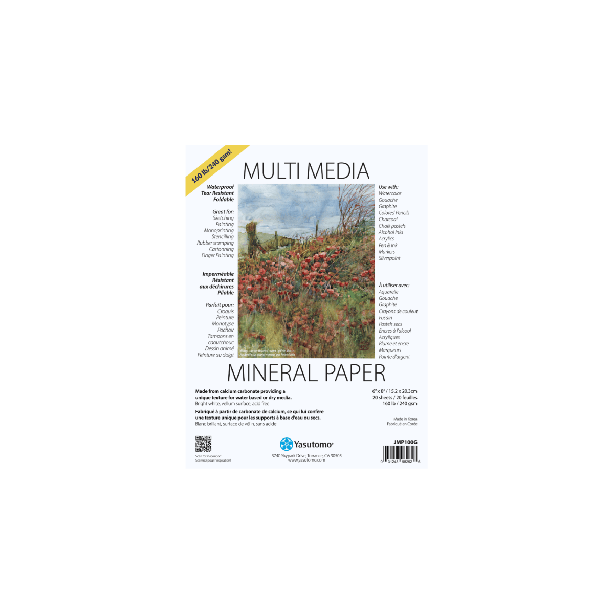 Yasutomo Polyester Sheet Pad Yasutomo - Multi Media Mineral Paper - 160lb - 6x8" Pad