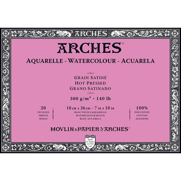 Arches Watercolor Pad 10x14-inch Natural White 100% Cotton Paper - 12 Sheet  Arches Hot Press Watercolor Paper 140 lb Pad - Arches Art Paper for