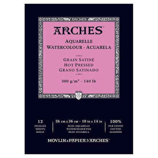 ARCHES WC PAD Arches Watercolour Pad Hot Pressed 140 lbs. 10x14"