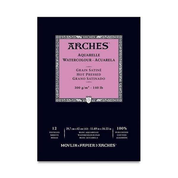 ARCHES WC PAD Arches Watercolour Pad Hot Pressed 140 lbs. 12x16"