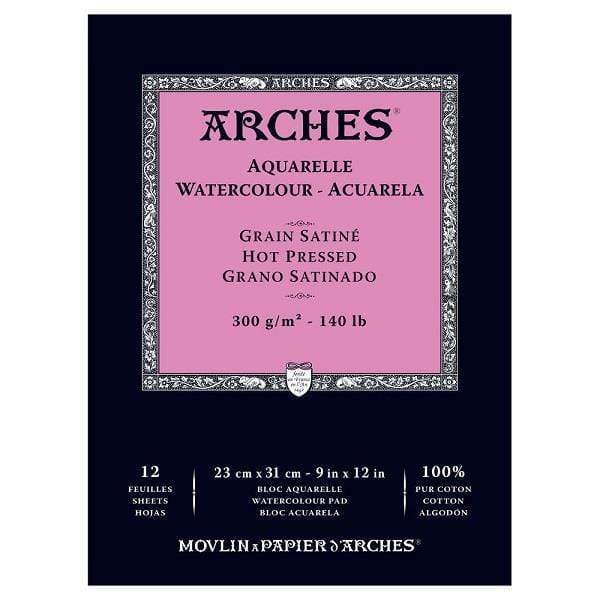 ARCHES WC PAD Arches Watercolour Pad Hot Pressed 140 lbs. 9x12"