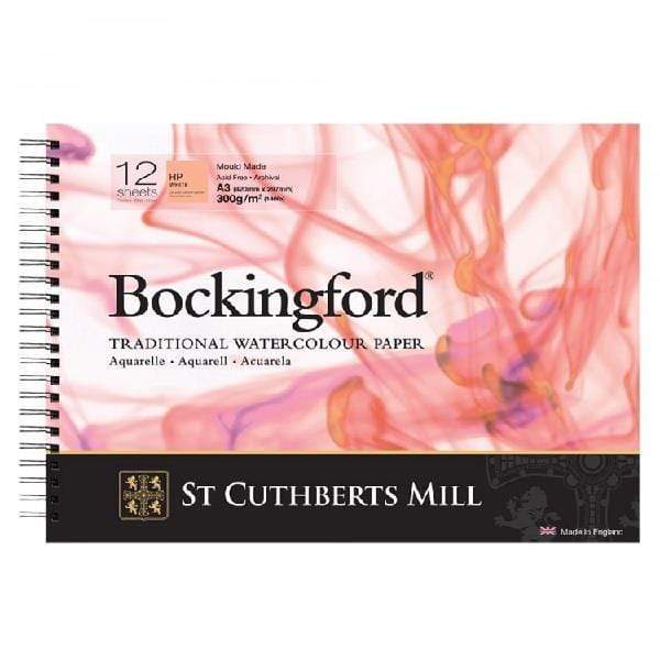BOCKINGFORD WC PAPER WIREBOUND Bockingford - Watercolour Paper - Wirebound - Hot Press - White = 300gr - 180x130cm - 12 Sheets