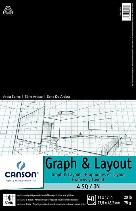 CANSON Graph Pad Canson - Graph & Layout Pad - 4 Squares per Inch - 11x17" - Item #100510874