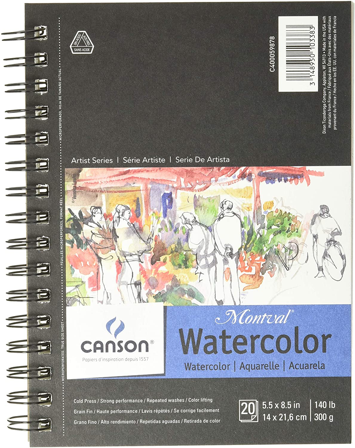 CANSON Watercolour Pad - Spiralbound Canson - Montval -  Spiralbound Watercolour Pad - Cold Press - 140lb - 5.5x8.5" - Item #400059878