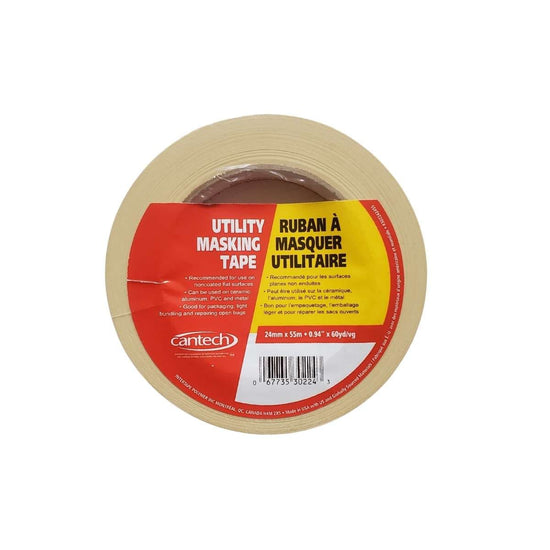 CANTECH MASKING TAPE Cantech - Utility Masking Tape - 24mm x 55m Roll - Item #302242455