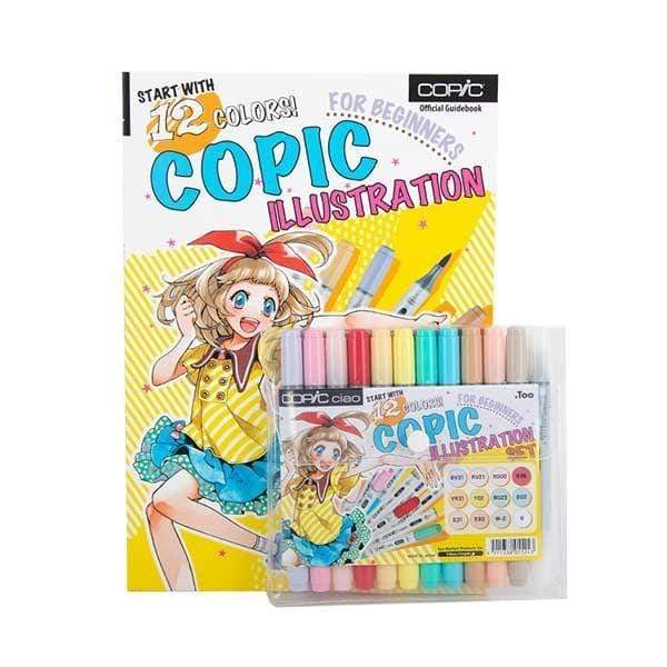 COPIC ILLUSTRATION SET Copic - Illustration Set - 12 Colours - 1 Official Guide Book - For Beginners - item# CMIILLUS12