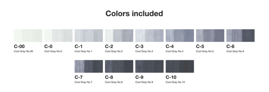 COPIC MARKER SET Copic - Sketch Marker Set - 12 Colours - Cool Gray Set