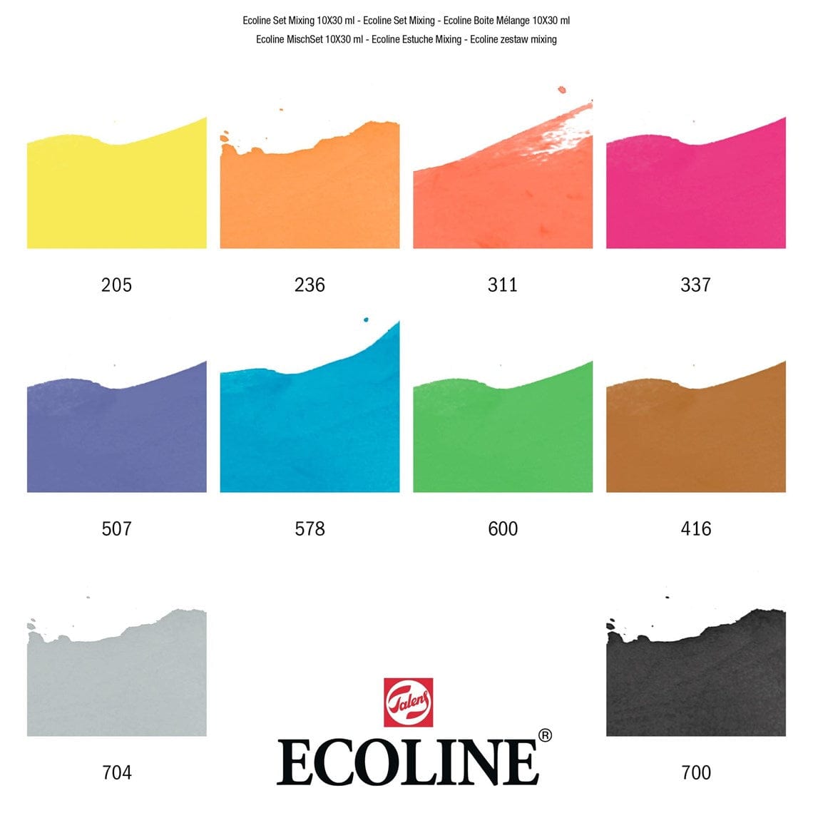 Ecoline Liquid Watercolour Set Talens - Ecoline - Watercolour Ink - Set of 10 - Mixing Colours - Item #11259902