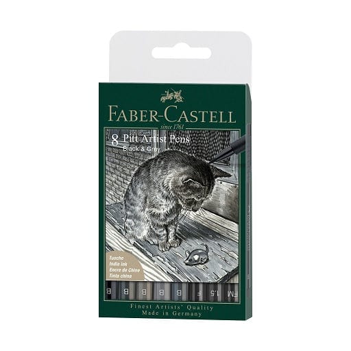 FABER CASTELL Fineliner Set Faber-Castell - Pitt Artist Pens - Set of 8 - Black & Grey - Item #167171