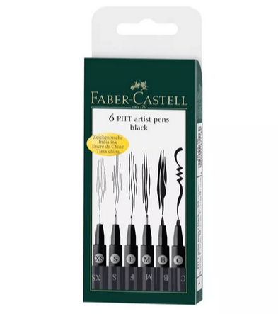 FABER CASTELL Fineliner Set Faber-Castell - Pitt Artist Pens - Sets of 6 - Black - Item #167116