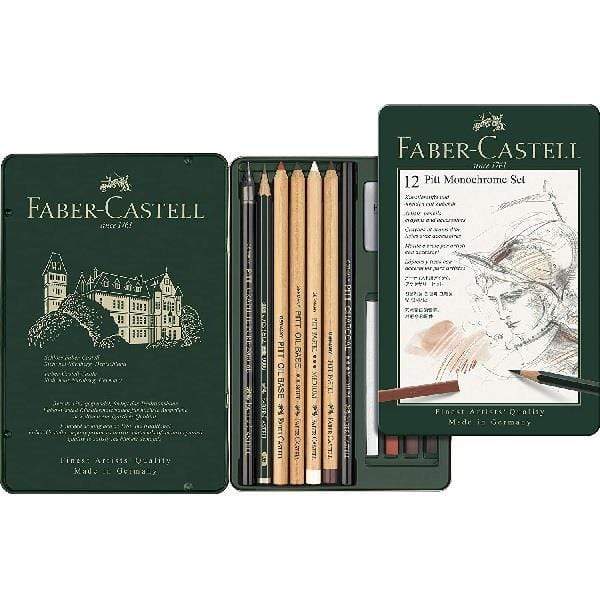 FABER CASTELL MONOCHROME SET Faber-Castell - Pitt Monochrome Set - 12 Pieces