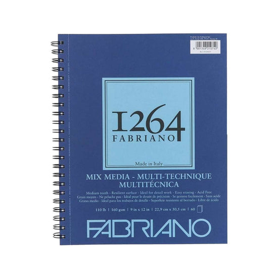 FABRIANO Mixed Media Pad - Spiralbound Fabriano - 1264 - Mixed Media Pad - 9x12" - 60 sheets - 110lb - Item #19100605
